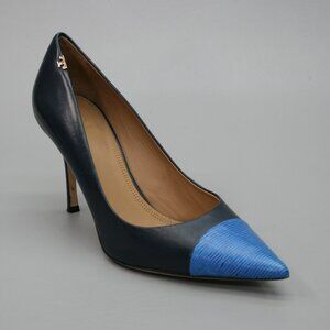 Tory Burch Ladies 9.5 Blue Pointed/Cap-toe Slip-on High-heels Shoes Pumps Italy